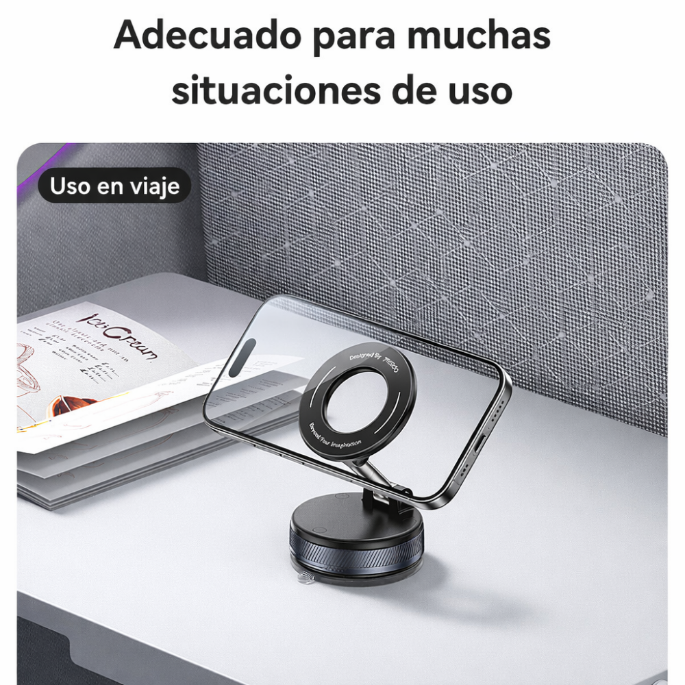 Gadget - Soporte magnético para celular con brazo plegable y ventosa 360°