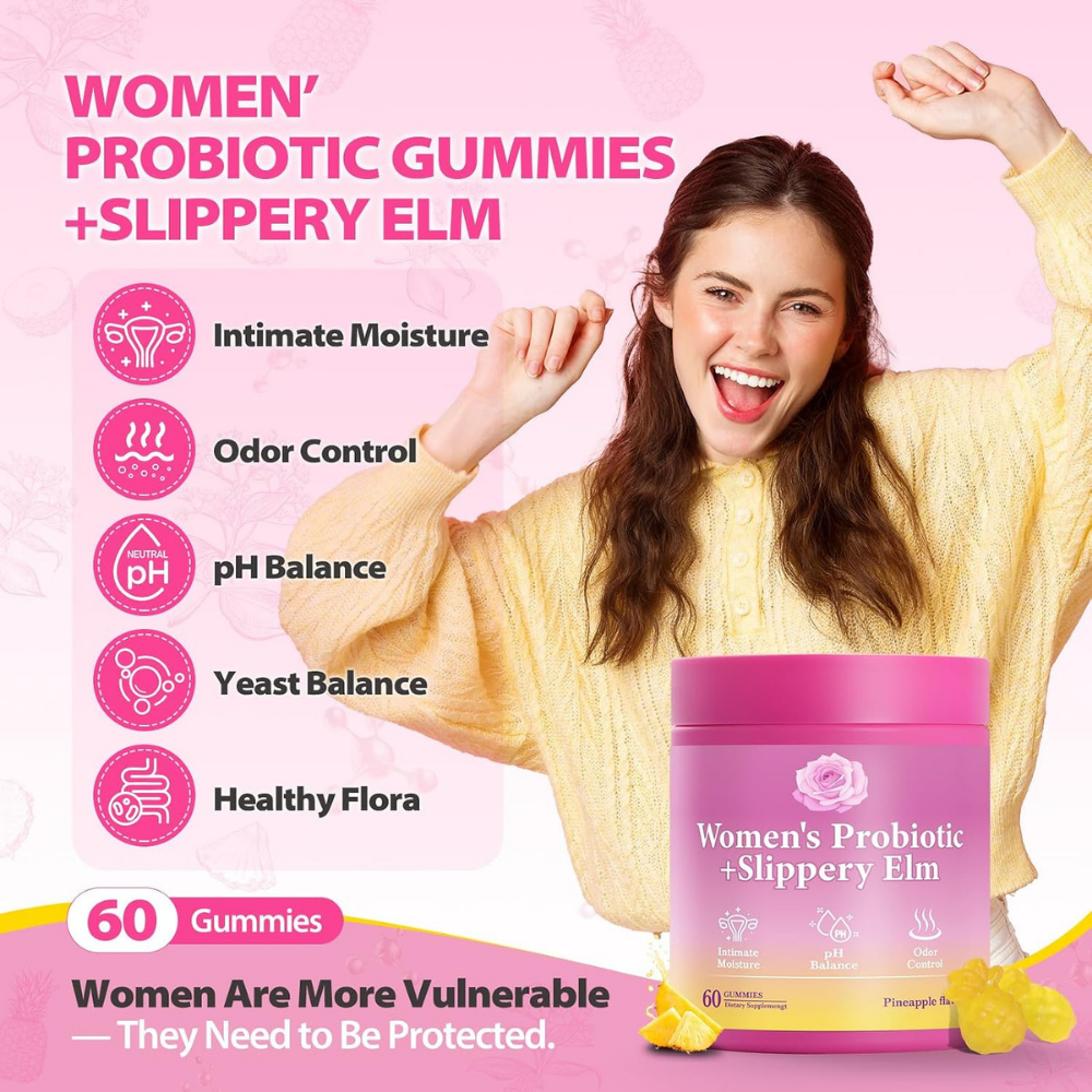Suplementos - Women’s Probiotic + Slippery Elm | Pineapple Flavor | 60 Gummies
