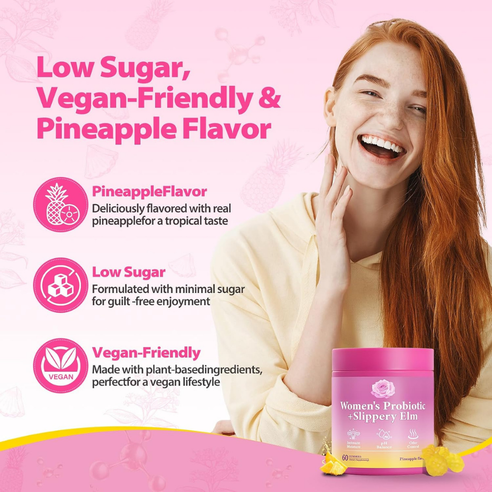 Suplementos - Women’s Probiotic + Slippery Elm | Pineapple Flavor | 60 Gummies