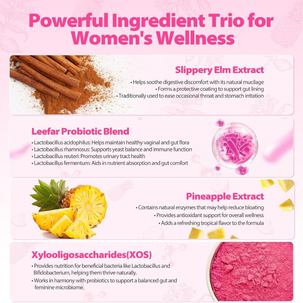 Suplementos - Women’s Probiotic + Slippery Elm | Pineapple Flavor | 60 Gummies