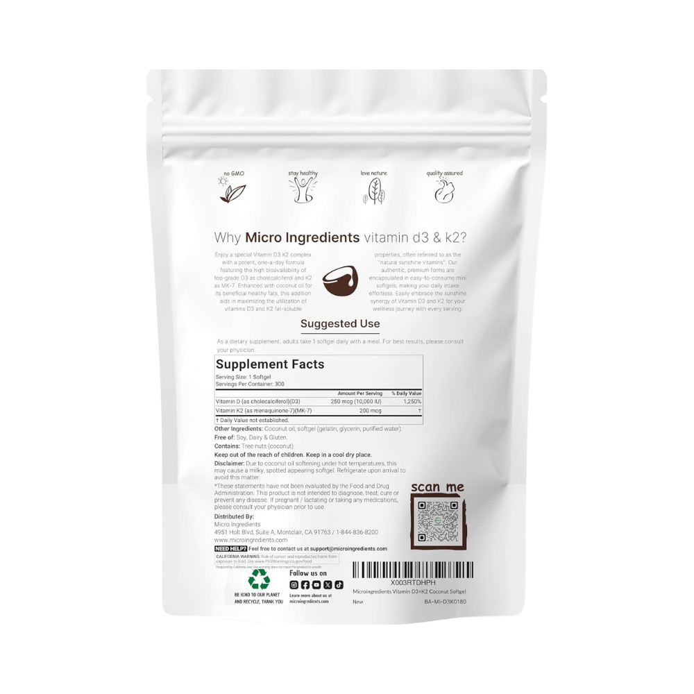 Suplementos - Vitamina D3 10,000 IU + K2 MK7 - Micro Ingredients | 300 Softgels