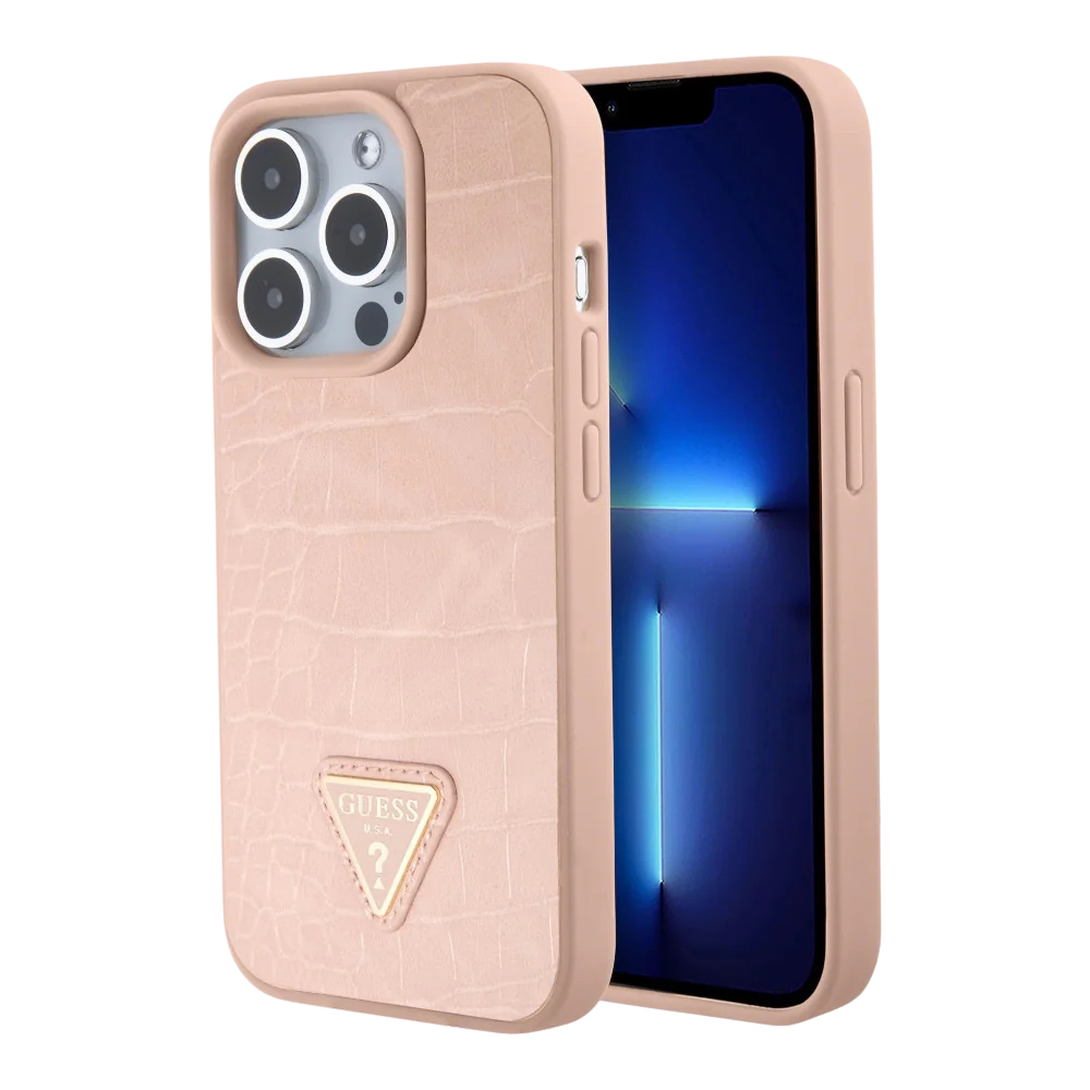 Estuche - Guess pu croco triangle logo pink iphone 15 pro max color rosado