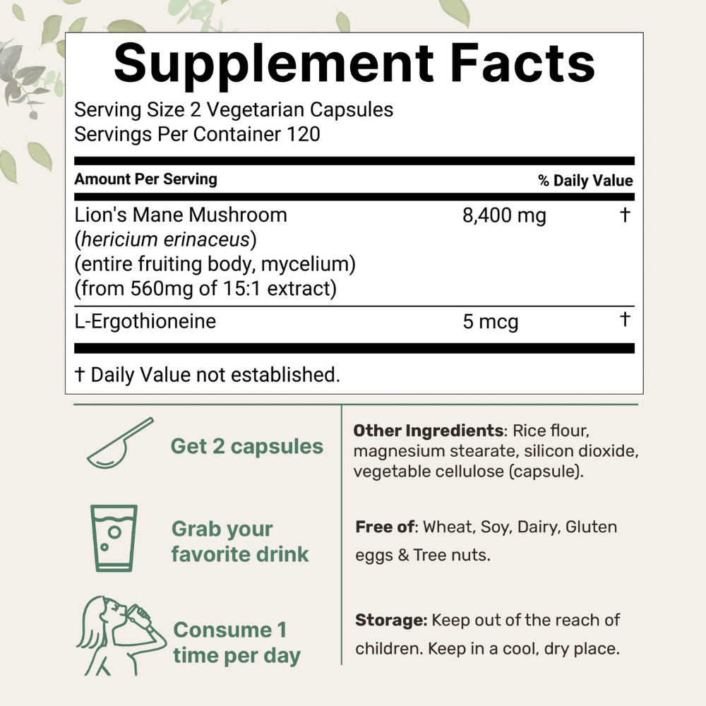 Suplementos - Lion’s Mane+ Micro Ingredients | 8,400mg | 240 Cápsulas Vegetarianas