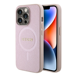 Estuche - Guess magsafe iphone 15 pro pu leather pink hard case saffiano color rosado